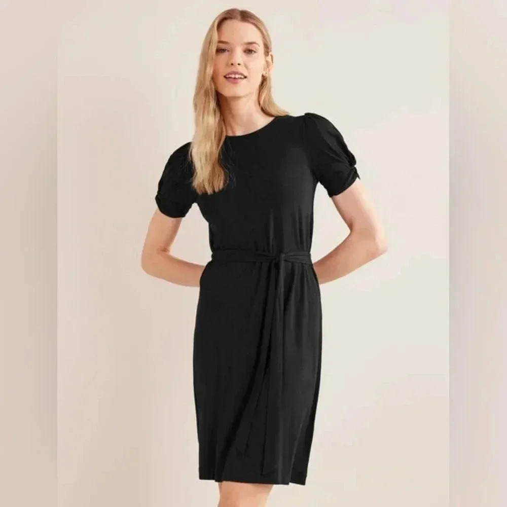 Boden Short Sleeve Knot Detail Jersey Mini Dress Viscose Spandex Blend 6R